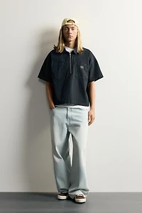PINSTRIPE BOXY FIT DENIM SHIRT