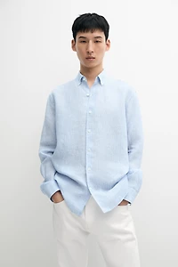 Regular fit pinstriped 100% linen shirt