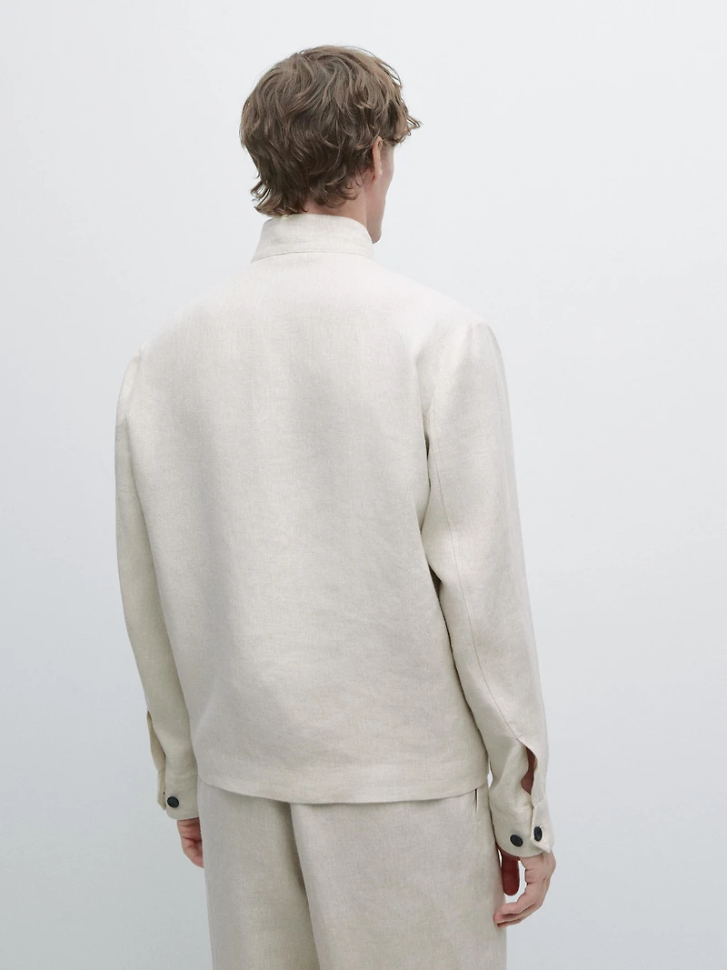Veste courte à chevrons en lin