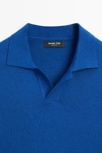 Cotton and linen knit polo sweater