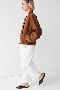 Veste à col en V cuir daim