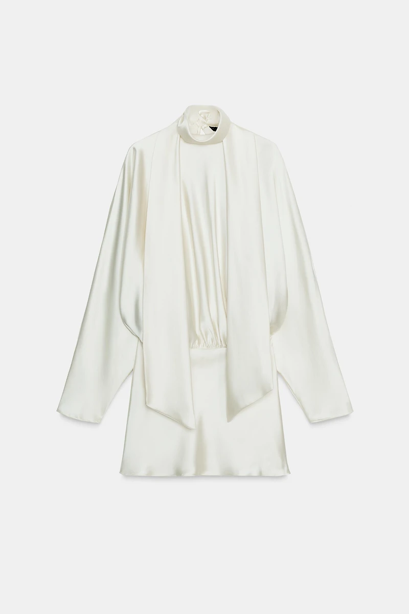 FOULARD SATIN EFFECT SHORT DRESS