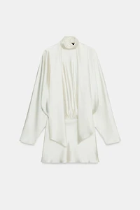 FOULARD SATIN EFFECT SHORT DRESS