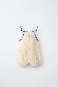 EMBROIDERED FLORAL KNIT ROMPER