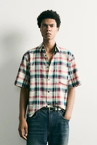 RELAXED FIT TEXTURED PLAID SHIRT