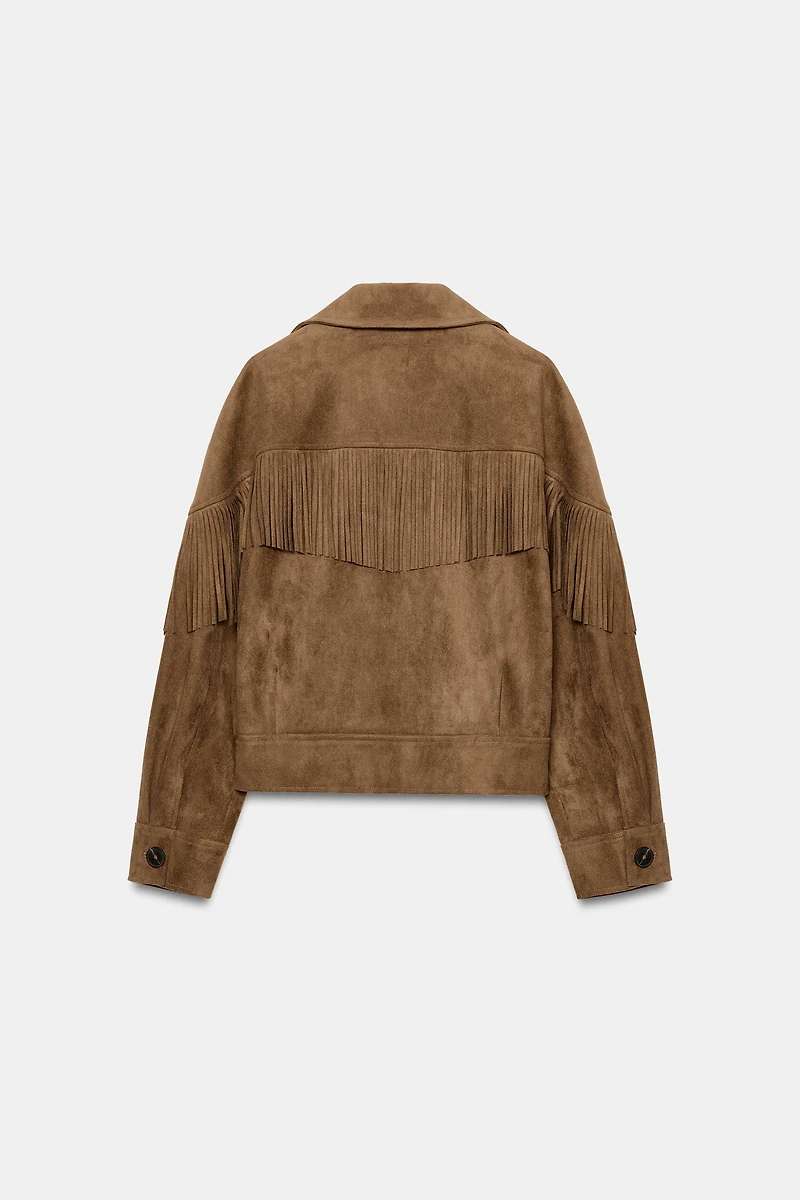 FRINGED FAUX SUEDE JACKET