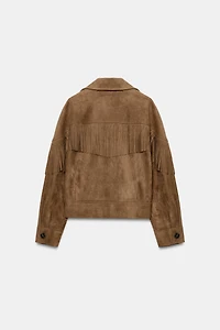 FRINGED FAUX SUEDE JACKET