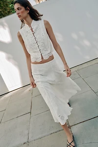EMBROIDERED EYELET MIDI SKIRT