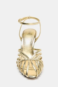 METALLIC EFFECT HEELED FISHERMAN SANDALS