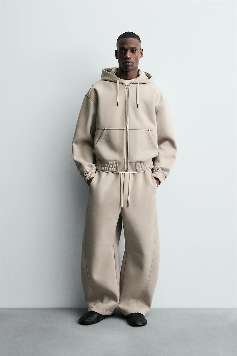 NEOPRENE EFFECT HOODIE SWEATSHIRT WITH ZIPPER