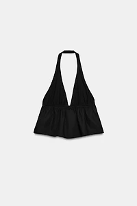 STRIPED POPLIN HALTER TOP