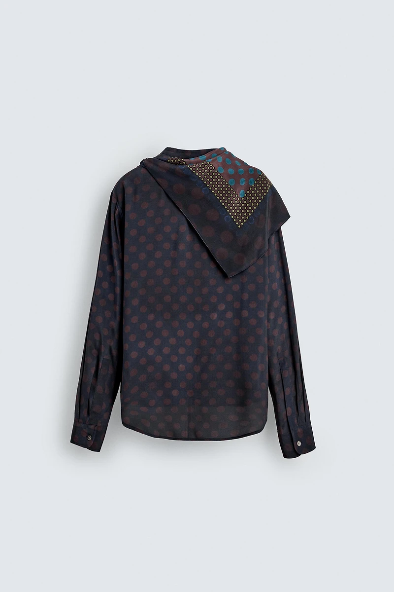 LIMITED EDITION FLOWY POLKA DOT SCARF SHIRT