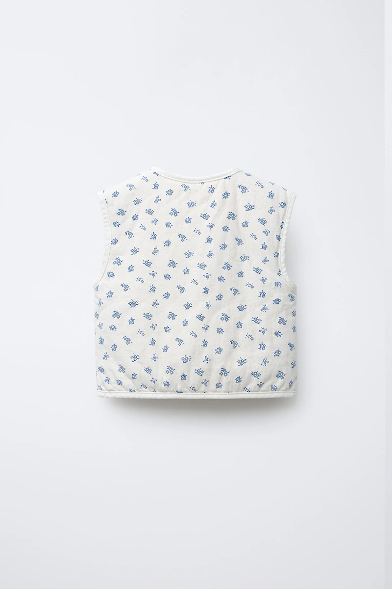 GILET EN SERGÉ À FLEURS