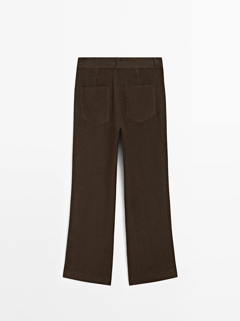 100% linen kick flare fit trousers