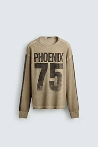 PRINTED WAFFLE WEAVE SWEATSHIRT