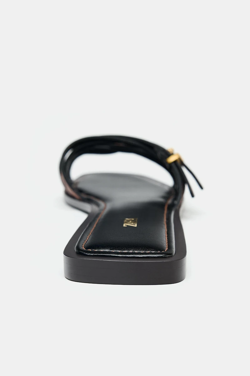 LEATHER STRAPPY SLIDE SANDALS