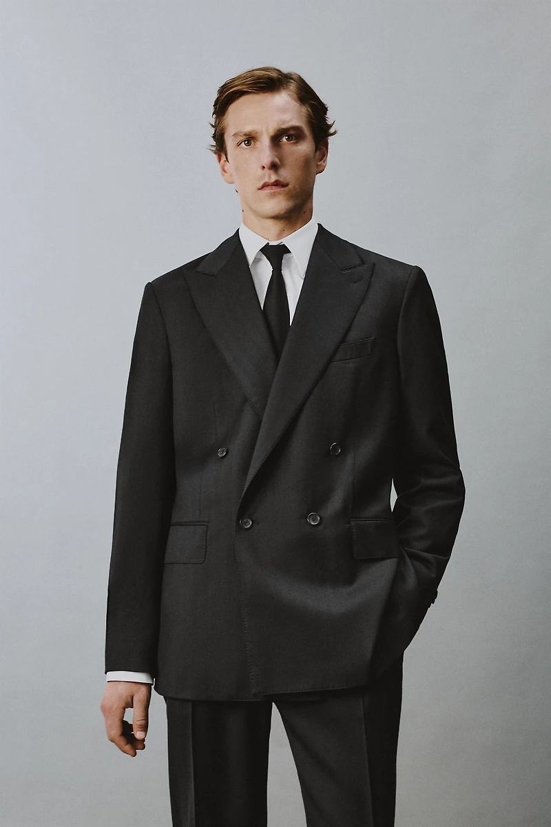 100% WOOL DOUBLE BREASTED SUIT BLAZER