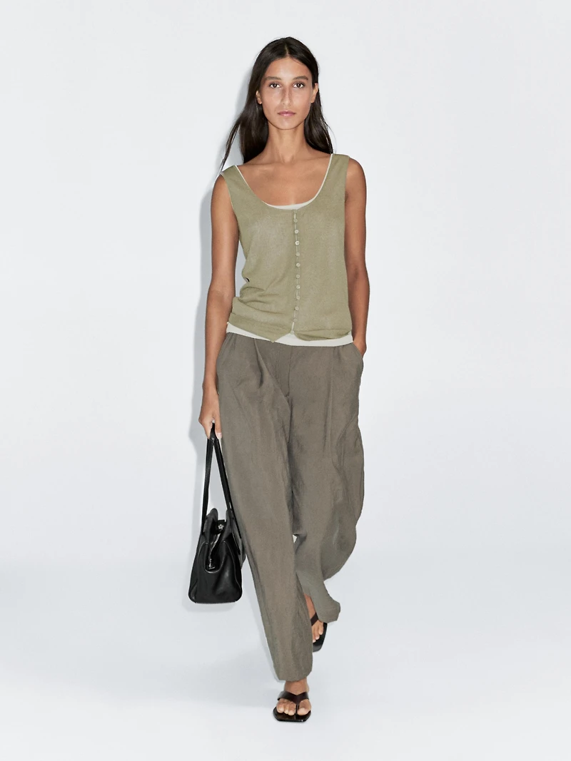 Layered knit top with buttons