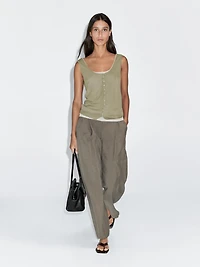 Layered knit top with buttons