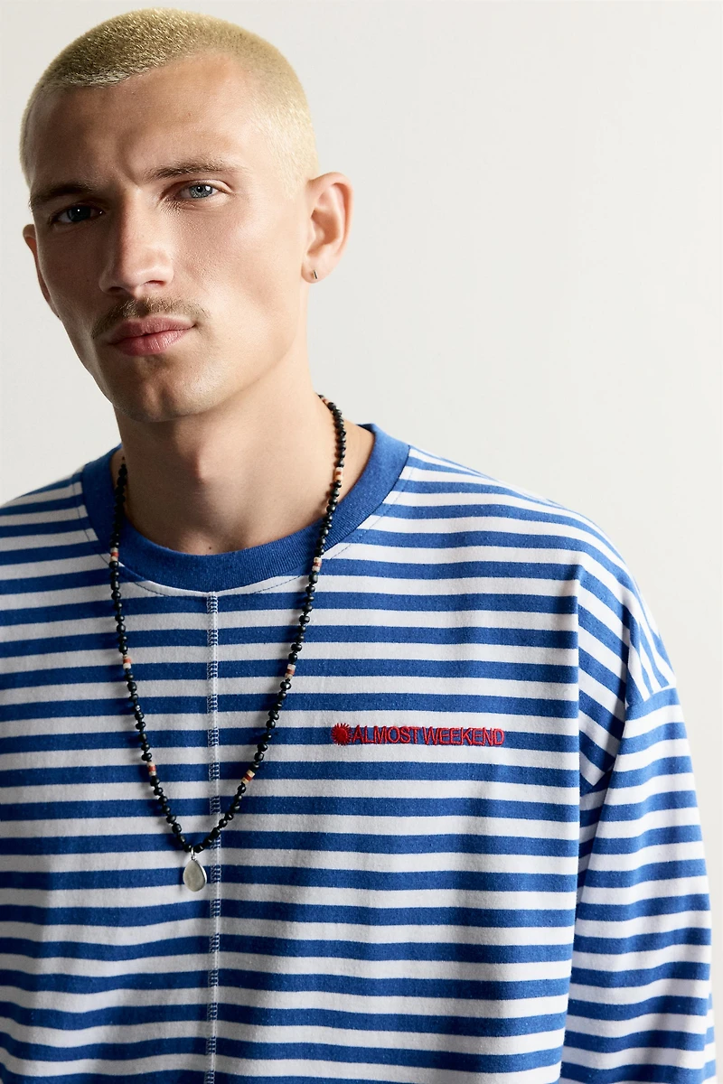 STRIPED JACQUARD EMBROIDERED T-SHIRT