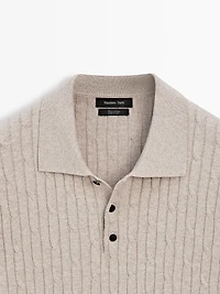 Cotton blend cable-knit polo sweater