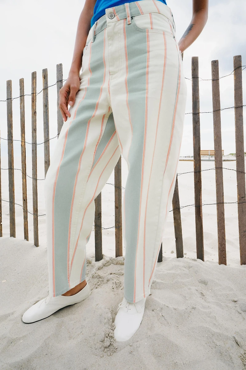ZW COLLECTION MID-RISE STRIPED TAPERED JEANS