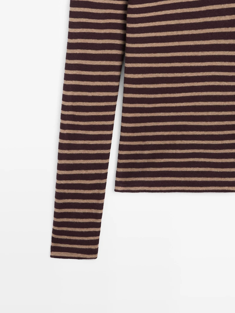 T-shirt manches longues à rayures en coton mélangé