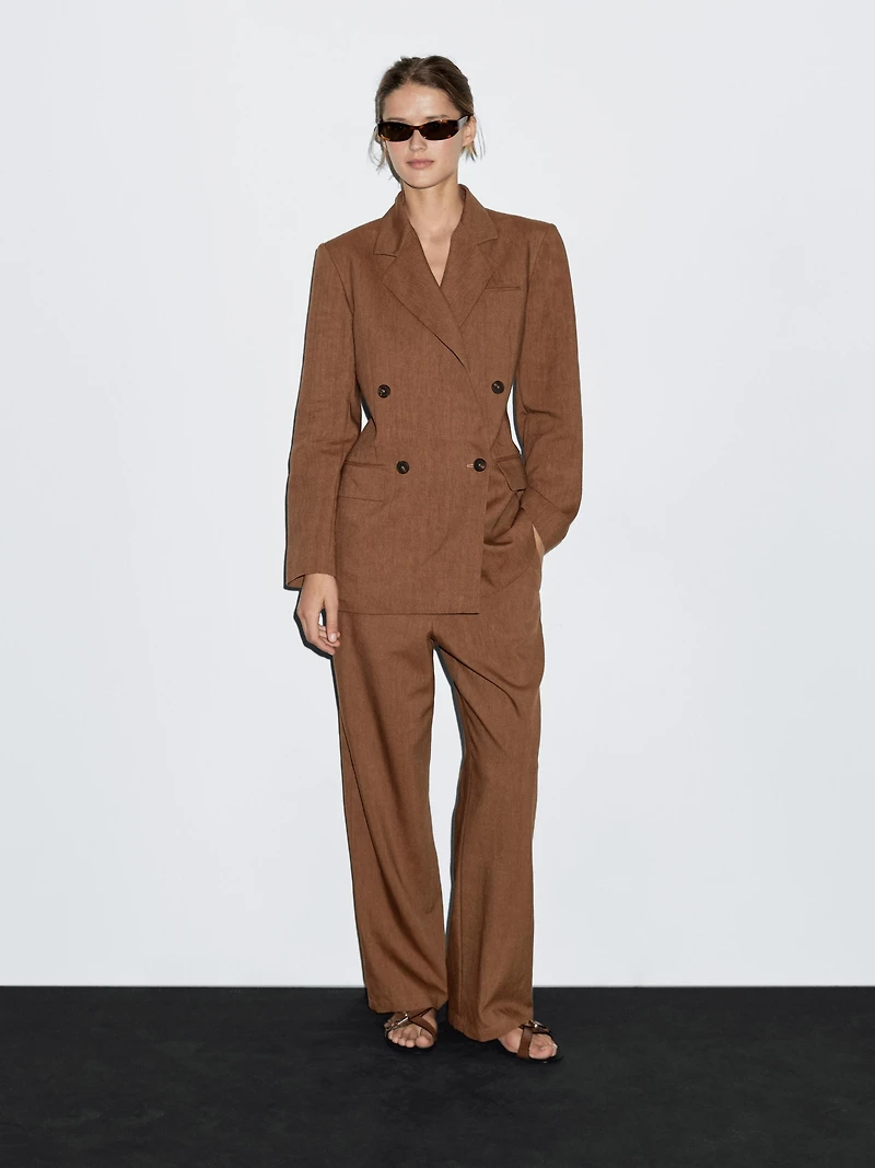 Double-breasted linen blend blazer