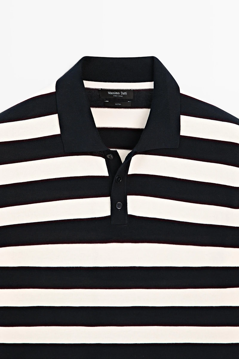 100% cotton striped knit polo shirt