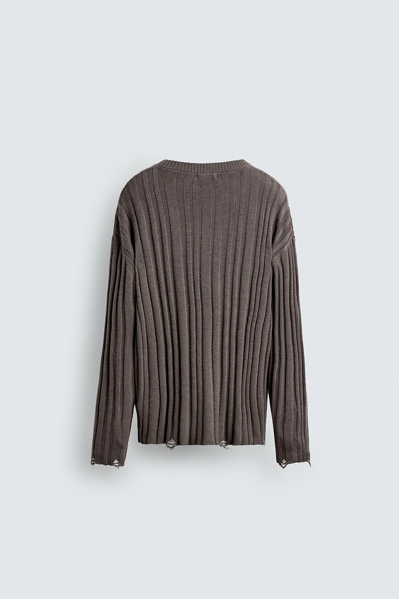 OPEN KNIT RIBBED SWEATER