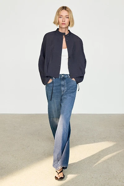 Stand collar bomber jacket with button details