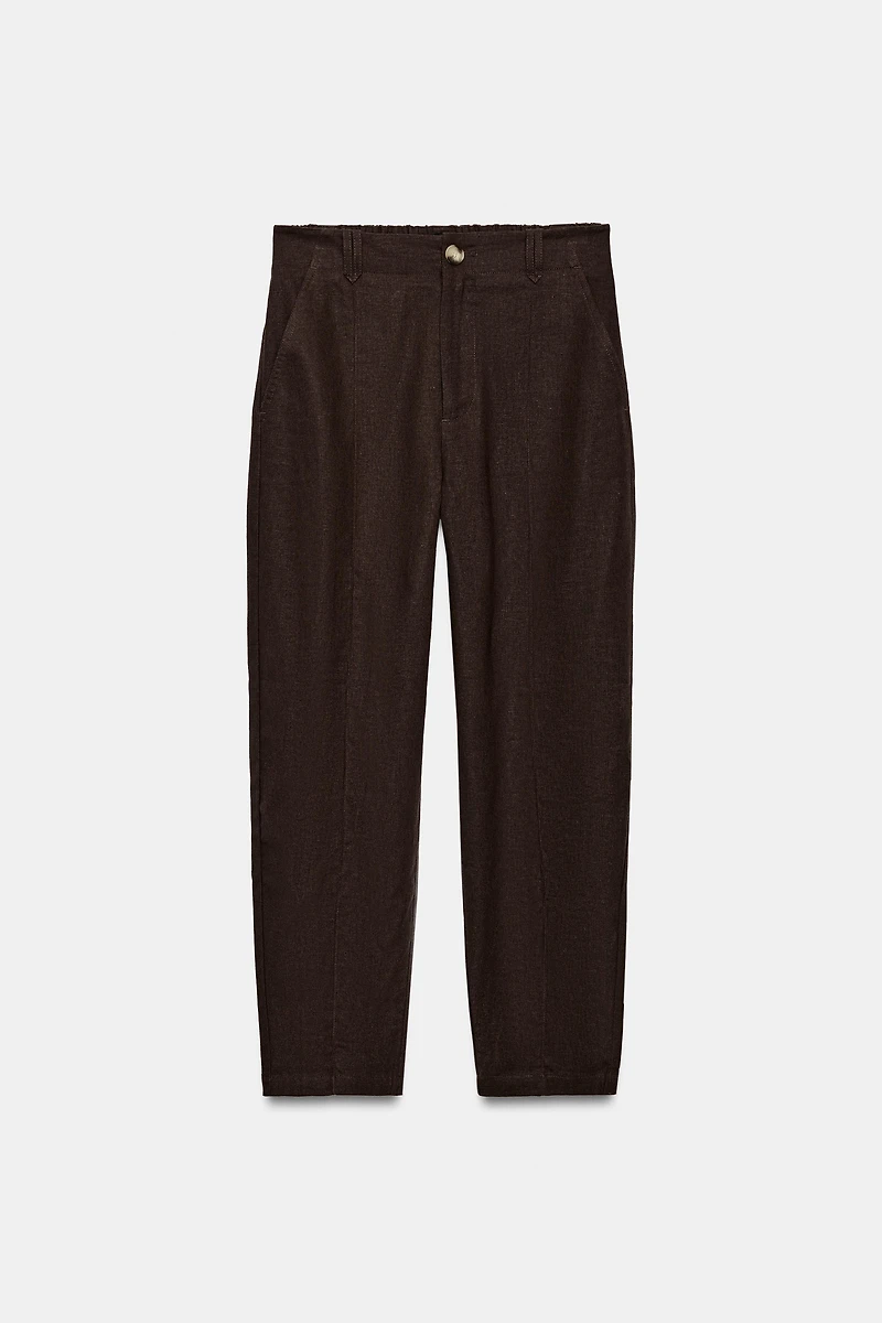 LINEN TAPERED PANTS WITH SEAM DETAIL