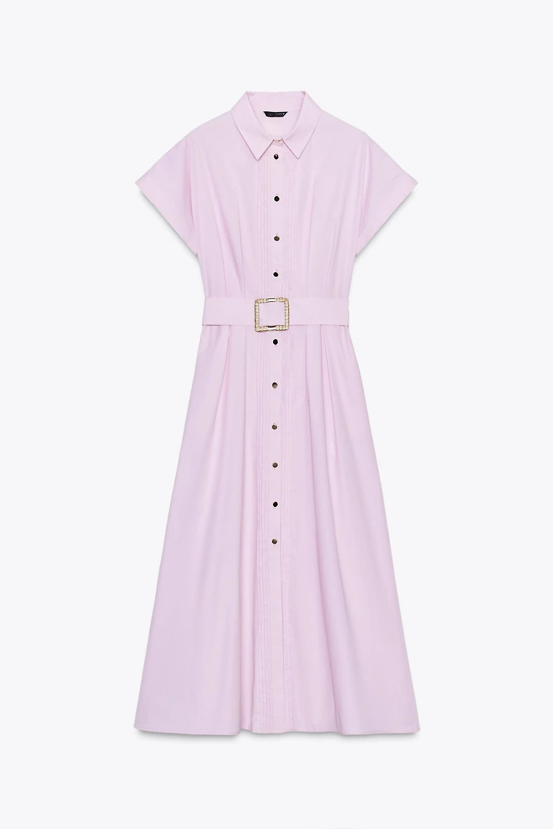 BELTED POPLIN MIDI DRESS