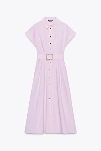BELTED POPLIN MIDI DRESS
