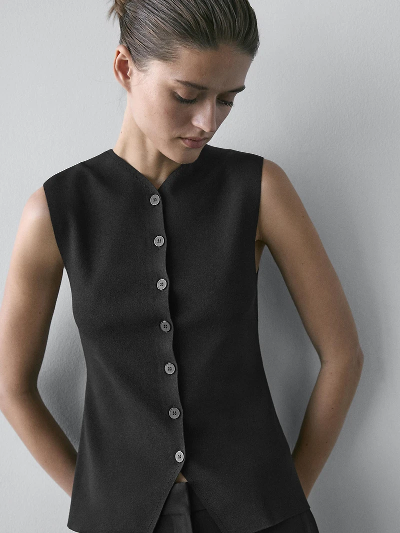 Veste sans manches col V avec boutons