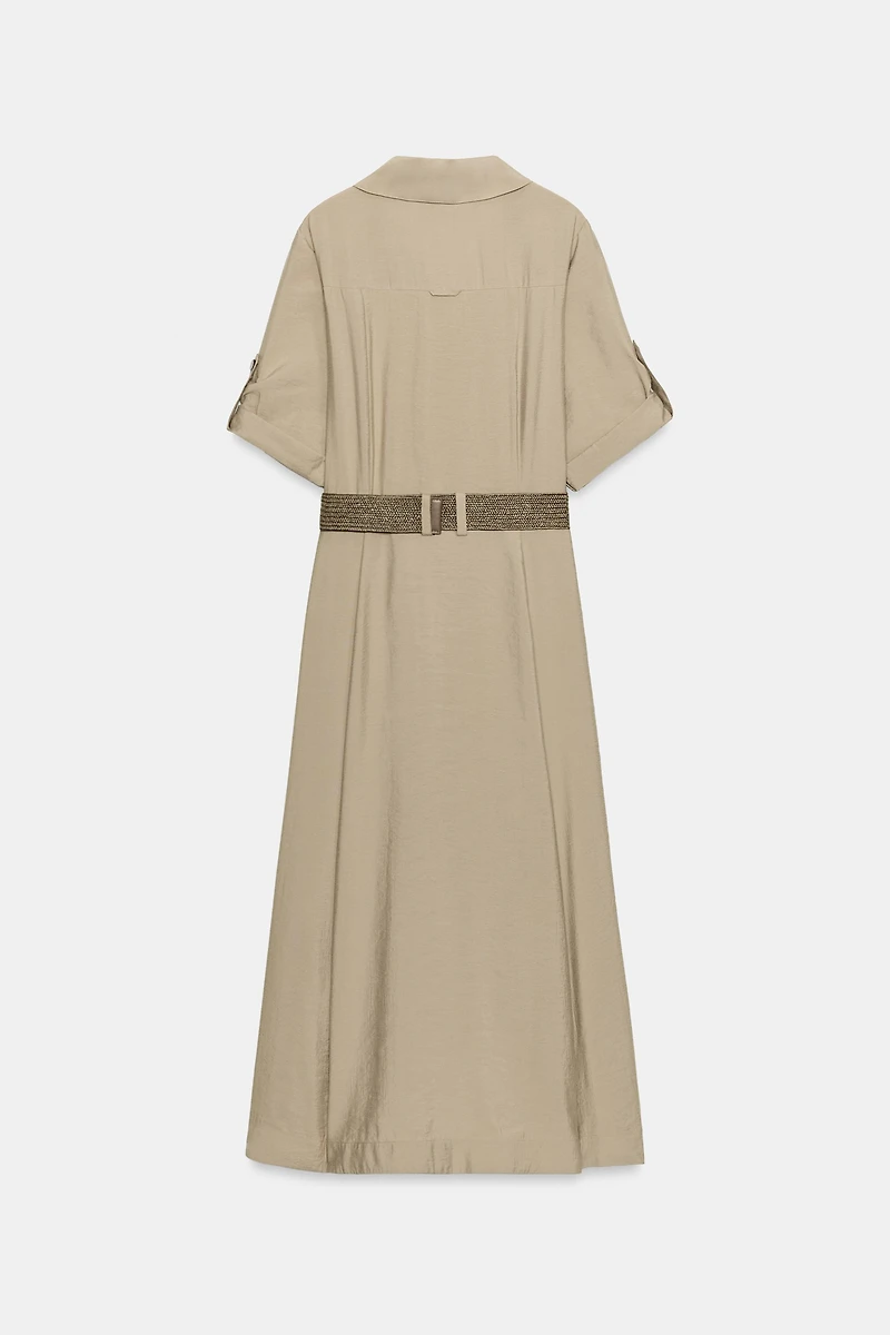 BELTED MIDI SHIRT DRESS