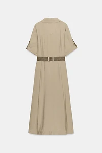 BELTED MIDI SHIRT DRESS