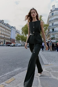 HERRINGBONE STRAIGHT LEG PANTS