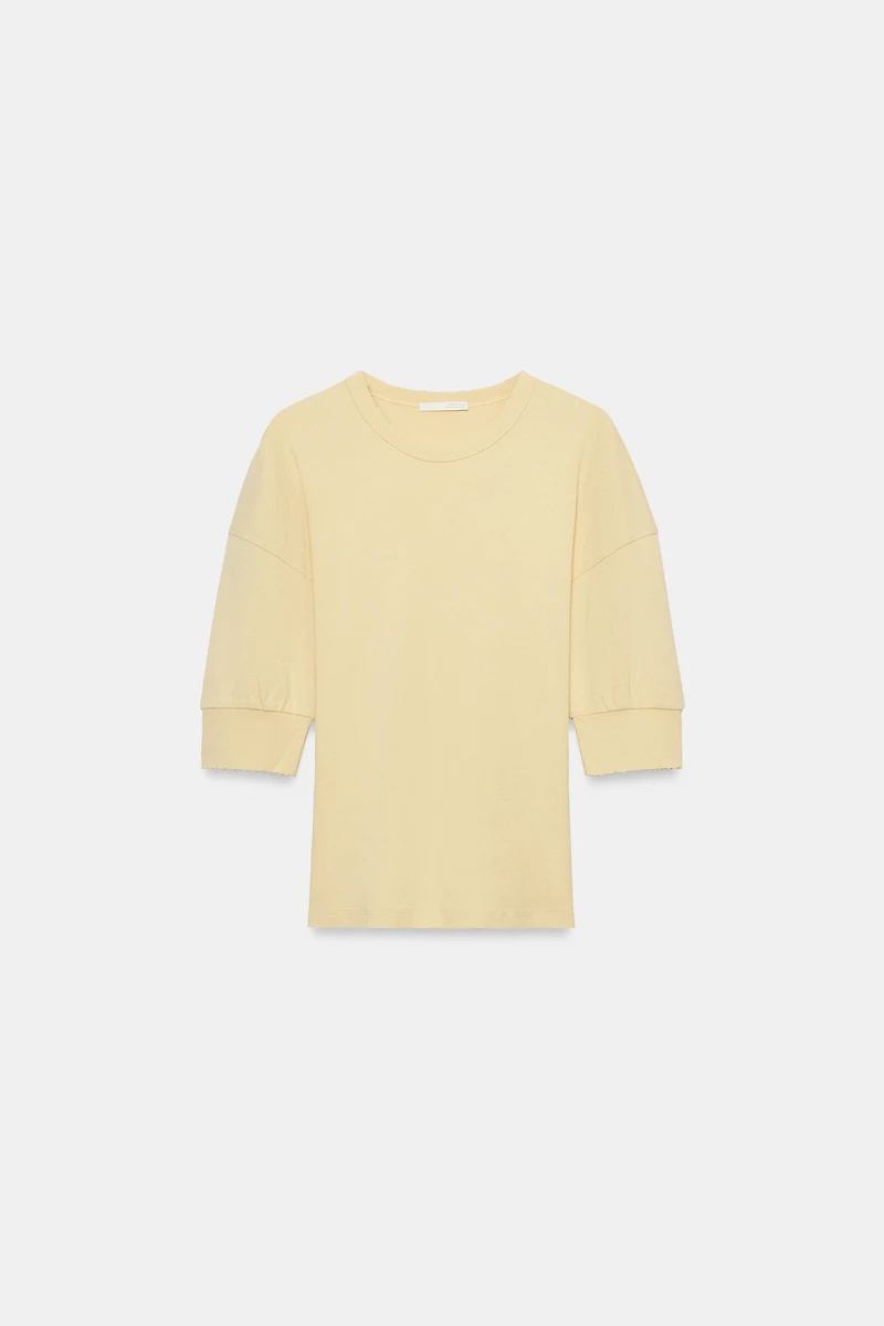 RIB KNIT VOLUMINOUS SLEEVE T-SHIRT