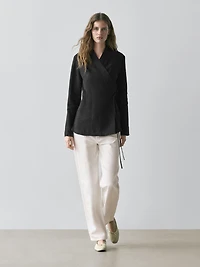 Fitted linen blend kimono