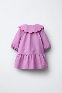 GINGHAM DRESS WITH FLORAL COLLAR