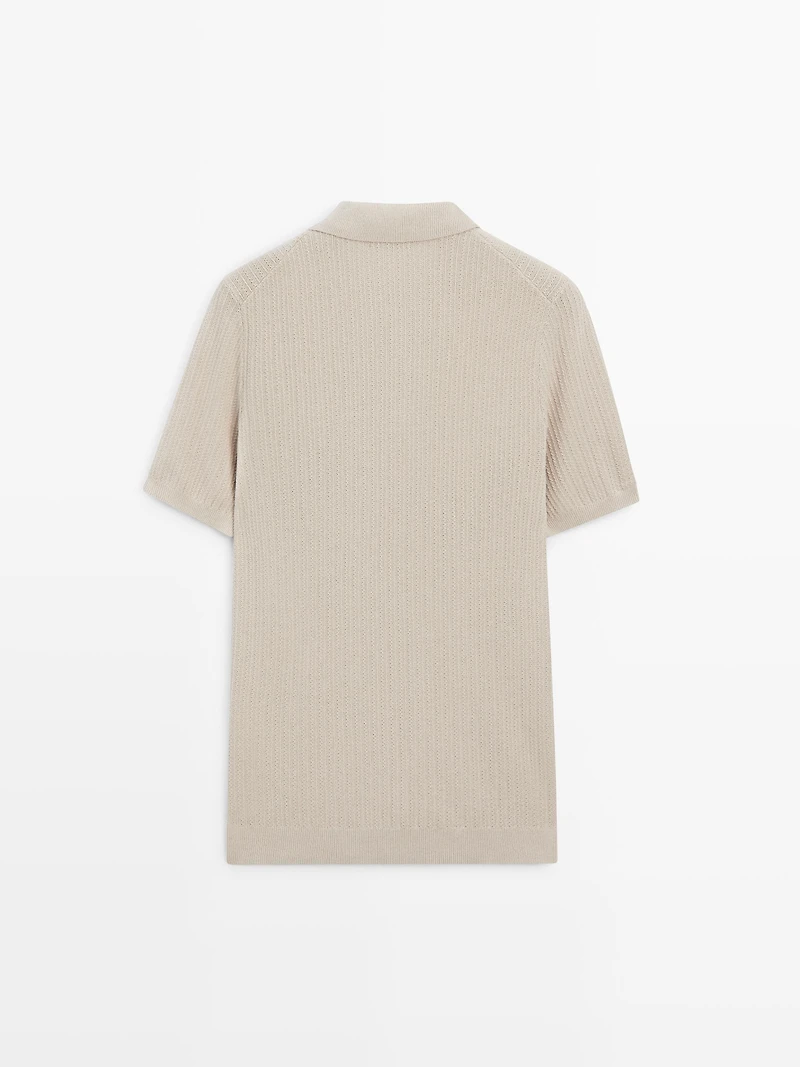 100% cotton textured knit polo sweater