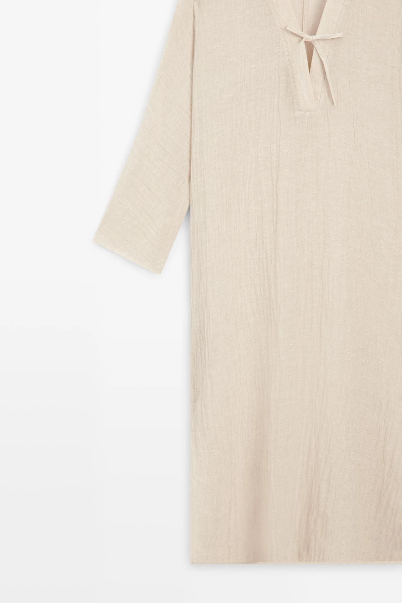 Robe tunique en lin mélangé à nouer