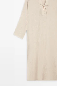 Robe tunique en lin mélangé à nouer
