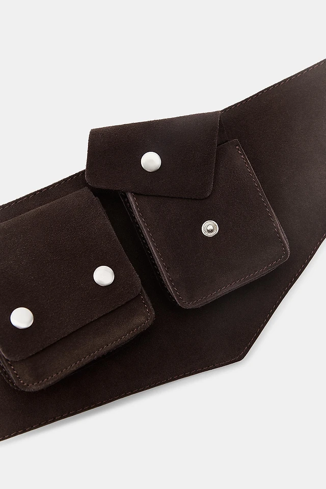 Zara 100% Leather Sash Belt Wide Black Snap Button Closure Stretchy NWT Zara Animal Print Studded Leather Sash Belt main image 3