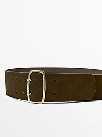 Split suede belt with rectangular buckle