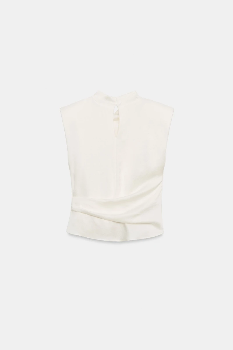 SATIN EFFECT SHOULDER PAD KNOT TOP