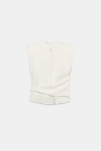 SATIN EFFECT SHOULDER PAD KNOT TOP
