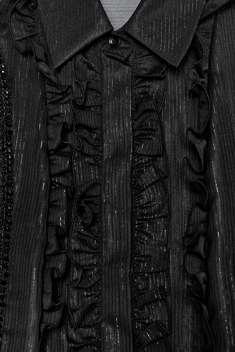 SEMI-SHEER RUFFLED BEADED SHIRT