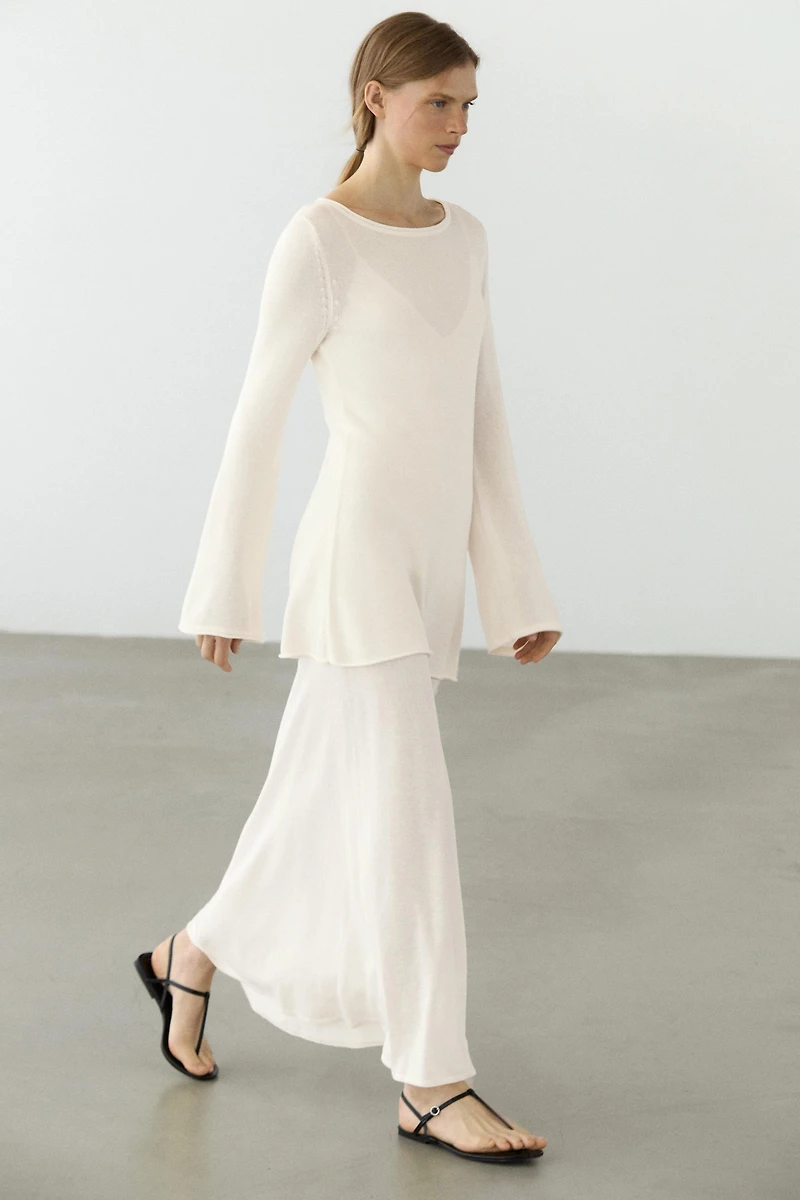 Double-layer knit dress with long sleeves